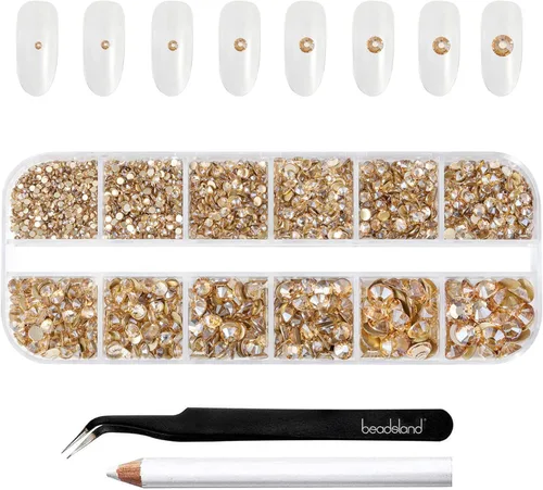 Miniatura 23 de Beadsland Diamantes de imitación para maquillaje, 8 tamaños, 2500 unidades de diamantes de imitación de cristal con parte trasera plana, gemas