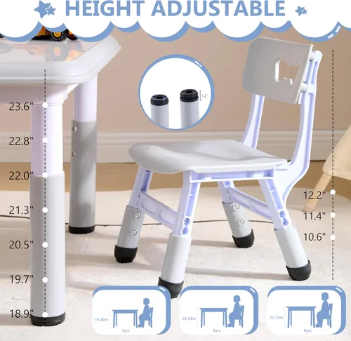 Miniatura 2 de Set de mesa y sillas para niños GTOLV (2 sillas), juego de mesa y sillas ajustables en altura para niños de 3 a 8 años con escritorio para grafiti