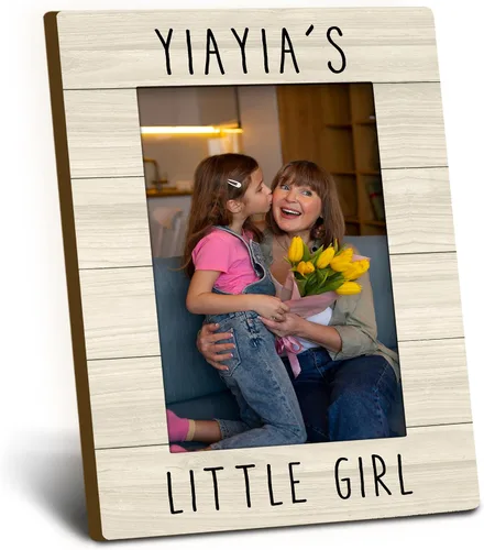 Collar de Fotos Yiayia 4x6, Collar de Fotos de Madera Yiayia, Regalos de Navidad, Día de la Madre y Cumpleaños para Yiayias de su Nieta, Pequeños