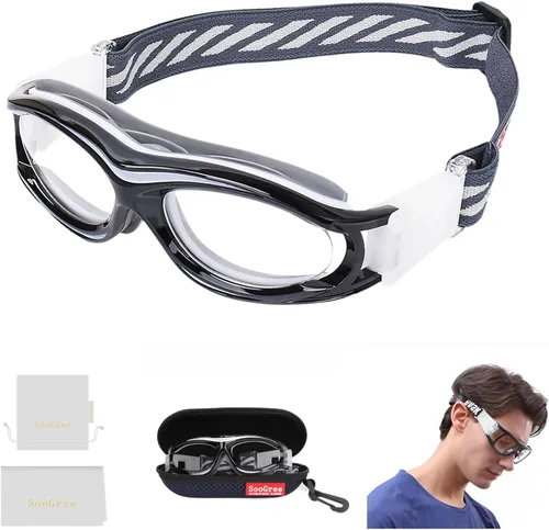 SooGree Sports Glasses - Racquetball Goggles Basketball Football Eye Protective G8033 Marco Negro Almohadilla Gris