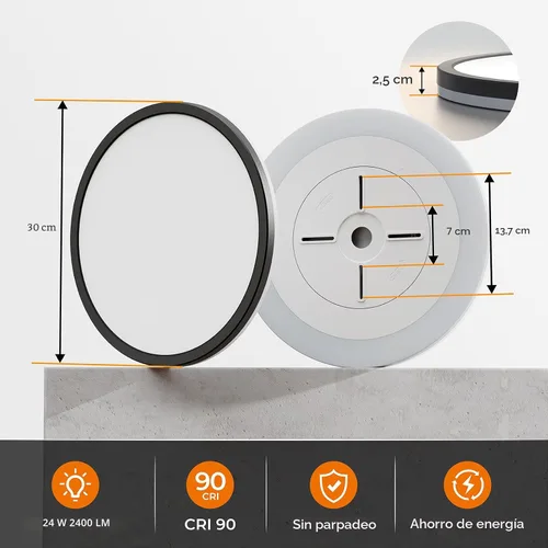 Miniatura 5 de Matane Lámpara de Techo LED Empotrada de 12 Pulgadas con Luz Nocturna, 24W 2400LM 3000K/4000K/5000K Seleccionable, Luces de Techo Regulables