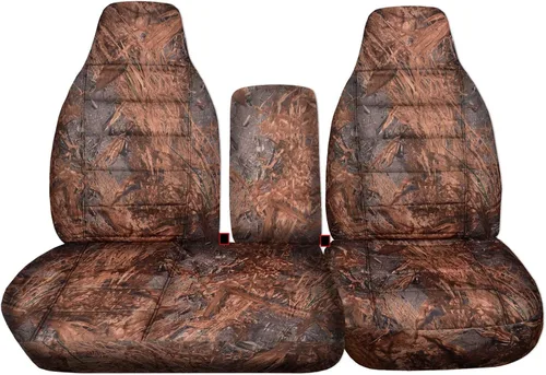 Miniatura 19 de Cubiertas para asiento de camioneta con diseño de camuflaje para 2001-2003 Ford F-150 (Asiento dividido 40/60 frontal) con consola, descansacabezas