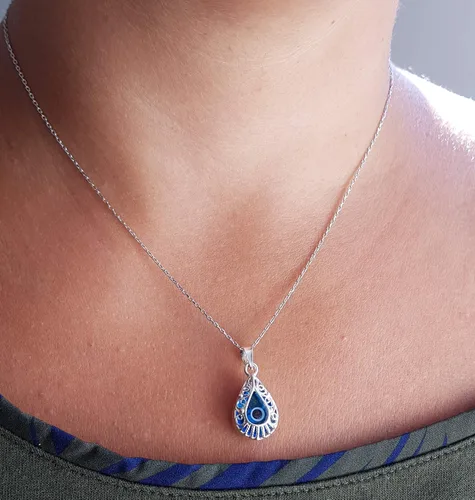 Miniatura 4 de Mystic Jewels - Colgante de plata de ley 925 con forma de gota de cristal con cadena de plata (forma de ojo)