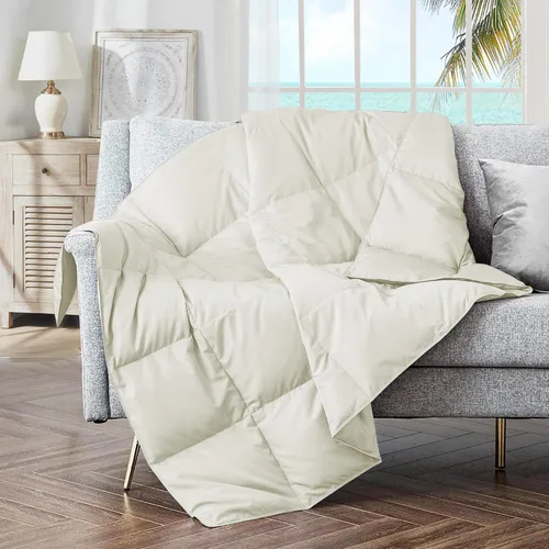 Miniatura 18 de puredown® Manta de Tiro de Plumón de Plumas Suaves Ligera Empacable para Sofá para Uso en Interiores y Exteriores, Manta de Tiro 50"X70", Beige