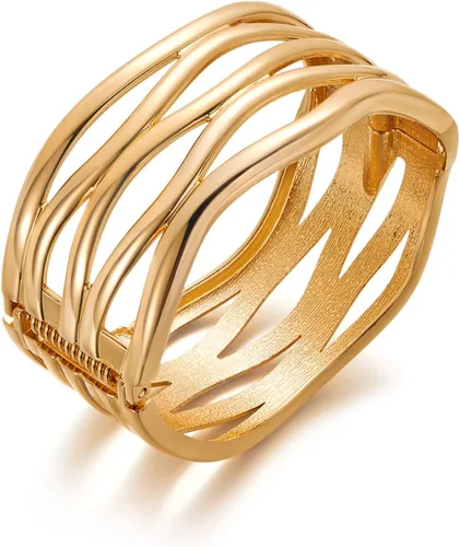 WOWORAMA Pulseras gruesas de oro para mujer, pulseras gruesas y anchas con bisagras, estilo vintage, pulsera dorada trenzada martillada