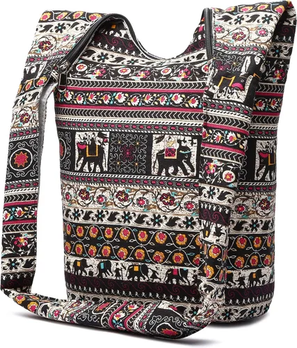 Miniatura 207 de Bolsa de hombro para mujer, de lona en estilo hippie/bohemio para llevar cruzada al hombro, disponible en diferentes colores y estampados
