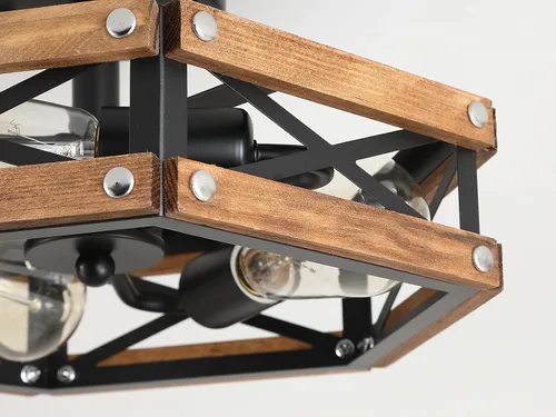 Miniatura 6 de Lámpara de techo de madera rústica de 3 luces, de madera de roble y jaula de metal, lámpara de techo semiempotrada para pasillo, pasillo, entrada