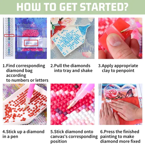 Miniatura 9 de Paquete de 6 kits de pintura de diamantes de animales para adultos, kits de arte de diamantes para adultos, kits de pintura de diamante 5D