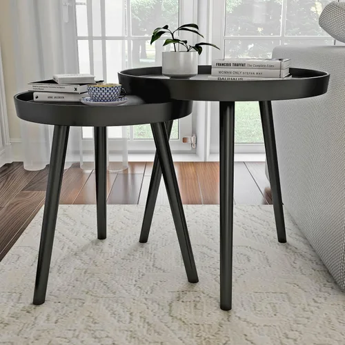 Miniatura 2 de Lavish Home - Mesas auxiliares anidables, juego de 2 mesas auxiliares redondas para sala de estar, dormitorio u oficina en casa, juego de mesa