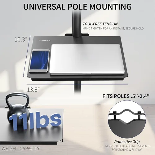 Miniatura 6 de VIVO Soporte universal de acero para estante de 14 x 10 pulgadas para carrito de TV, soporte de altavoz y más/ plataforma de almacenamiento