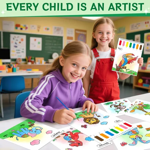 Miniatura 4 de Libros para colorear con agua para niños pequeños, papeles de pintura de acuarela sin desorden con tema de animales para niños, kit de pintura