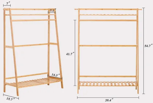 Miniatura 5 de COPREE Perchero de bambú para colgar ropa resistente con estante superior y estantes organizadores de almacenamiento de ropa para zapatos