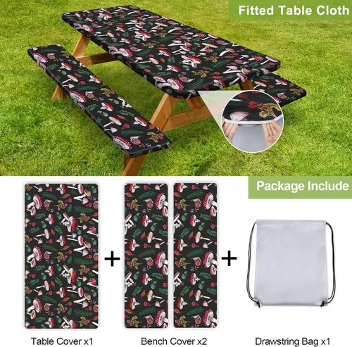 Miniatura 4 de Mantel de mesa de picnic con fundas de banco de 6 pies, 3 piezas, impermeable, resistente al viento, mantel de camping estético con bolsa