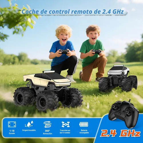 Miniatura 3 de Coche de control remoto para niños, juguetes de camiones monstruo 1:18, autos RC anfibios, camiones RC impermeables de 2.4 GHz, camioneta Oro