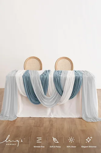 Miniatura 5 de Ling's moment 3 paneles de 20 pies de tela para cubrir arco de boda (azul y gris frío + blanco)