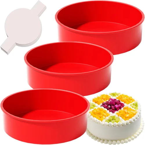 Miniatura 20 de Moldes redondos de 4 pulgadas para hornear, paquete de 3 moldes de silicona para pasteles con 40 piezas de papel pergamino, moldes antiadherentes