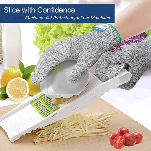 Miniatura 4 de Dowellife Guantes resistentes a los cortes A9 de máxima protección, guantes de cocina y chef de grado alimenticio para preparación de alimentos, Gris