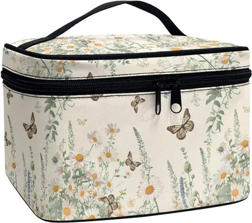 Miniatura 8 de 60S Groovy Hippie Flower Pink Pattern Travel Makeup Bags for Women Portable Tote Cosmetic Case with Carry Handle Toiletry Accessories Storage