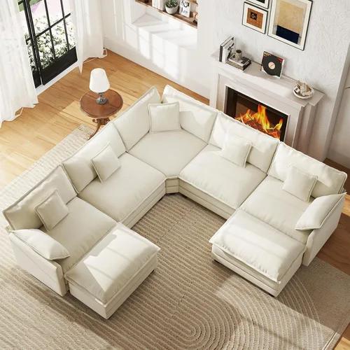 Miniatura 11 de WorthFurni Sofá Seccional Modular de 111.4", Sofá de Nube en Forma de U con 2 Otomanas Móviles, Cómodo Sofá de Chenille de Asiento Profundo