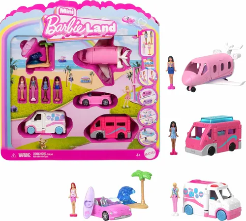 Miniatura 3 de Barbie Mini BarbieLand - Set de muñecas y vehículos de juguete de 4 piezas con 4 muñecas de 1.5 pulgadas y 4 vehículos de juguete icónicos