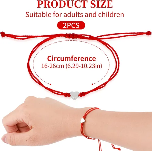 Miniatura 3 de Yolev 2 pulseras de cuerda roja para protección, pulseras de corazón a juego, pulseras de amistad, pulseras de amistad hechas a mano, pulseras