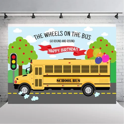 Miniatura 4 de Lofaris Telón de fondo de feliz cumpleaños, las ruedas en el autobús, gira y vuelta, autobús de regreso a la escuela, cumpleaños para niños y niñas