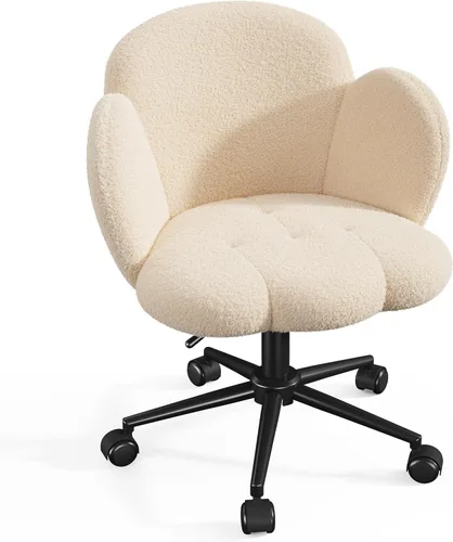 Miniatura 11 de Homkdom Silla de escritorio con ruedas, silla de tocador con respaldo, silla tapizada para oficina en casa, altura ajustable, sillas de tareas