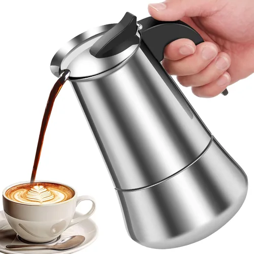 Miniatura 7 de Paquete de 2 ollas de café expreso Moka de acero inoxidable, 15.2 fl oz/15 oz/9 tazas para estufa y cocinas de inducción (2)