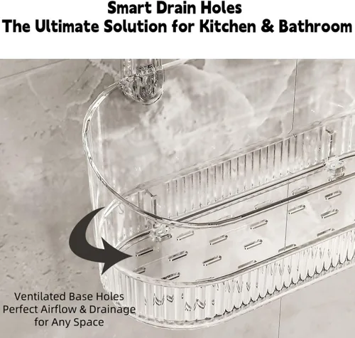Miniatura 4 de Organizador de ducha de baño transparente, estante de almacenamiento de montaje en pared con ventosas, estante de almacenamiento de baño 12.7 x 4.5