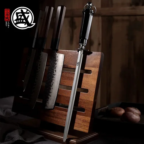 Miniatura 6 de MITSUMOTO SAKARI Acero japonés de afilado de 12 pulgadas, barra de afilar cuchillos de diamante plano, afilador profesional de alto carbono