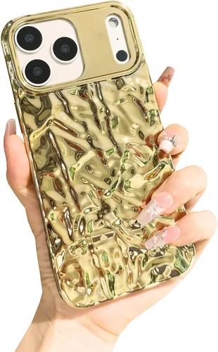 Miniatura 24 de Funda compatible con iPhone 14 Pro, Diseño Lindo de Lujo con Papel de Estaño Plisado, Fundas de Teléfono de Moda para Mujeres, Electrochapado