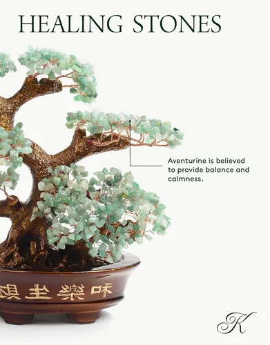 Miniatura 2 de KALIFANO Premium árbol de piedras preciosas – Bonsai Feng Shui Money Tree con propiedades curativas Aventurina