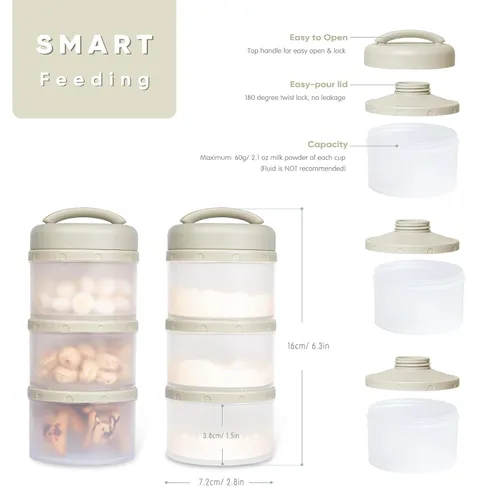 Miniatura 2 de Dispensador de fórmula apilable Termichy, contenedor portátil de leche en polvo, 2 paquetes, gris cálido