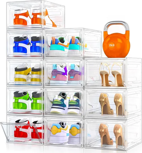 Miniatura 10 de Organizador de almacenamiento de zapatos de plástico transparente, grueso y resistente c/puerta magnética, cajas apilables, zapatero plegable