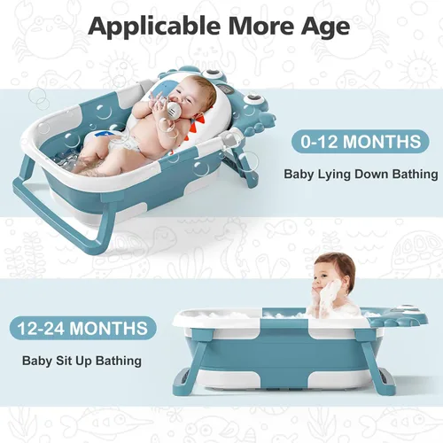 Miniatura 4 de Bañera plegable para bebés recién nacidos con termómetro y almohadilla flotante suave Bañera portátil y plegable para viajes para bebés de 0 a 36
