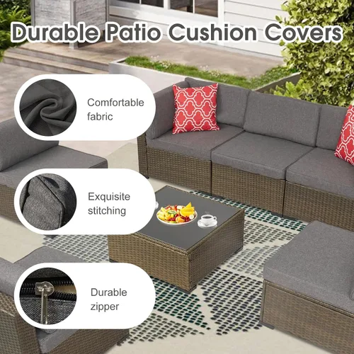 Miniatura 4 de kinbor Fundas de cojín de repuesto para patio, 14 piezas, fundas de cojín para sofá de patio al aire libre con cremallera para sofá seccional, solo