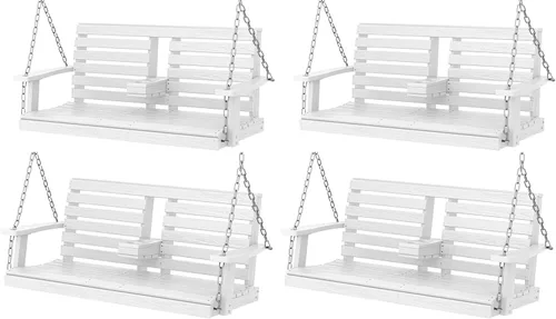 Miniatura 45 de KINGYES Columpio colgante para porche al aire libre, silla de columpio de patio de 2 asientos con portavasos, banco impermeable para patio y jardín
