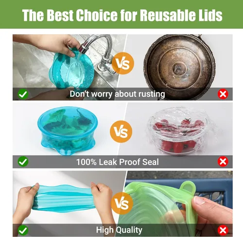 Miniatura 4 de Tapas elásticas de silicona para almacenamiento de alimentos en el refrigerador, fundas elásticas reutilizables para tazones, tazas, latas, frascos