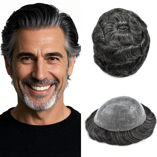 Miniatura 115 de Toupee for Men Hair Piece Real Human Hair Full Poly Skin Mens Toupee Mens Hair System Injected PU Hair System Invisible Hairpiece for