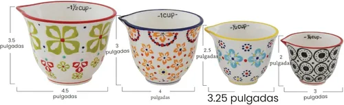 Miniatura 2 de Creative Co-Op Tazas medidoras de gres estampadas a mano con estampado floral (juego de 4 tamaños/diseños)