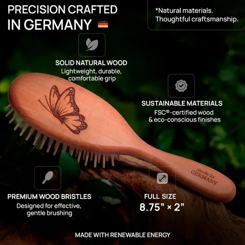Miniatura 7 de Cepillo de madera natural para mujer, cepillo de cerdas de madera antiroturas con mango de madera de pera, masaje suave del cuero cabelludo