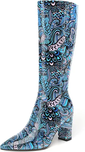 Miniatura 176 de AMBELIGHT Botas altas hasta la rodilla con cremallera y puntera puntiaguda para mujer, de patente sólida, tacón alto, 3.3 pulgadas