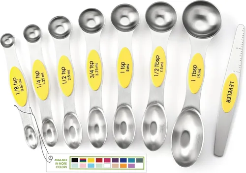 Miniatura 12 de Spring Chef Juego de 8 cucharas magnéticas de medición de acero inoxidable con nivelador, juego de cucharaditas y cucharas de mesa de doble cara
