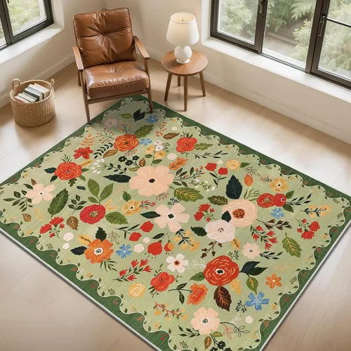 Miniatura 46 de U'Artlines Alfombra de Área Bohemia Lavable, 2x3 Pequeña Suave Antideslizante Vintage Felpudo para Puerta Frontal Interior Alfombra Verde