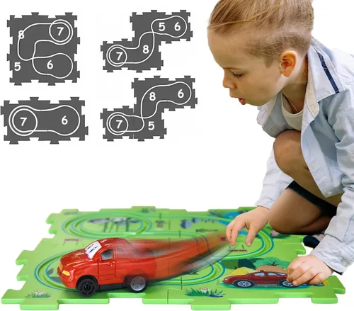 Miniatura 11 de Regalo de cumpleaños para niño de 4 años, Set de pista de autos de carreras con rompecabezas para niños, Set de pista de autos Puzzle Racer