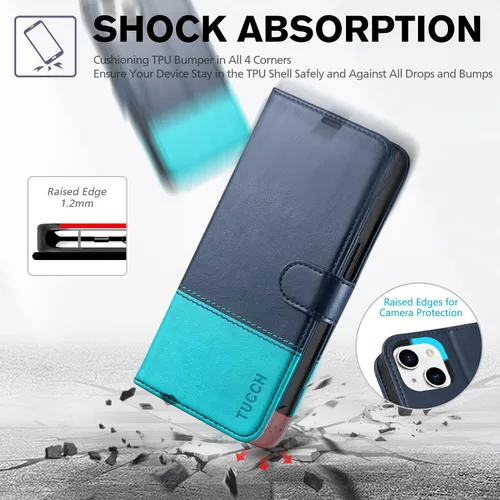 Miniatura 6 de TUCCH Funda tipo billetera para iPhone 14, [Bloqueo RFID] [4 ranuras para tarjetas] Funda protectora interior de TPU, funda abatible magnética