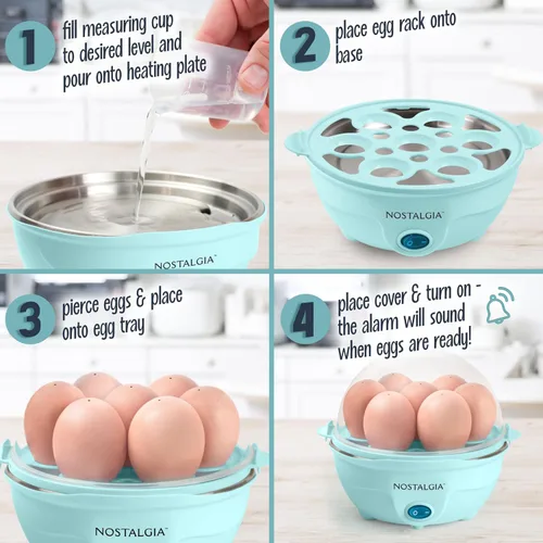 Miniatura 4 de Nostalgia Olla eléctrica retro grande para huevos duros, 7 capacidades, escalfado, revuelto, tortillas, blancos, sándwiches, para dietas keto