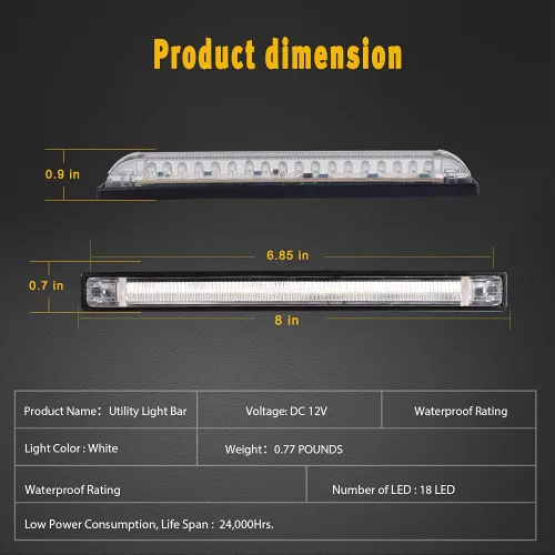 Miniatura 6 de Nifeida Lente transparente de 8 pulgadas, 18 LED, impermeable, barra de luz, soporte en superficie para barcos marinos de 12 V, luz interior, Blanco