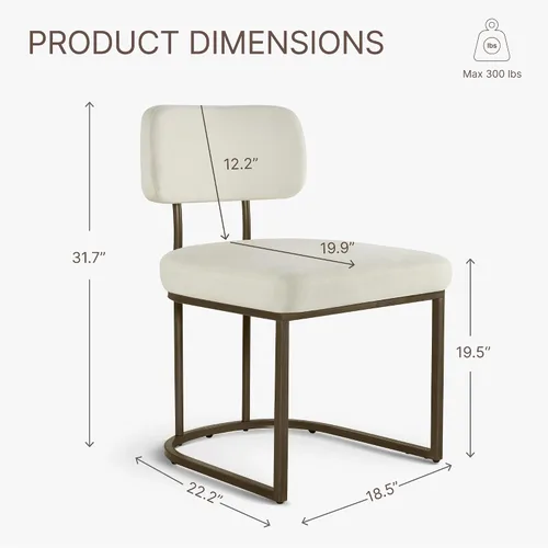 Miniatura 2 de KISLOT Juego de 2 sillas de comedor, sillas de cocina modernas tapizadas con respaldo ergonómico, cojín de tela y patas de metal curvas de dibujo