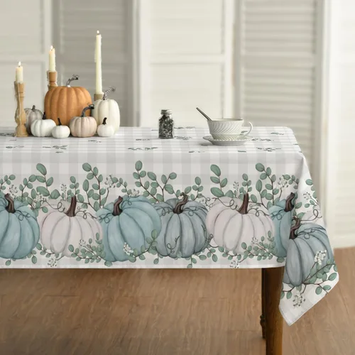 Horaldaily Mantel rectangular de otoño de 52 x 70 pulgadas, para decoración de mesa de fiesta de pícnic, cosecha de otoño, color azul, calabaza,